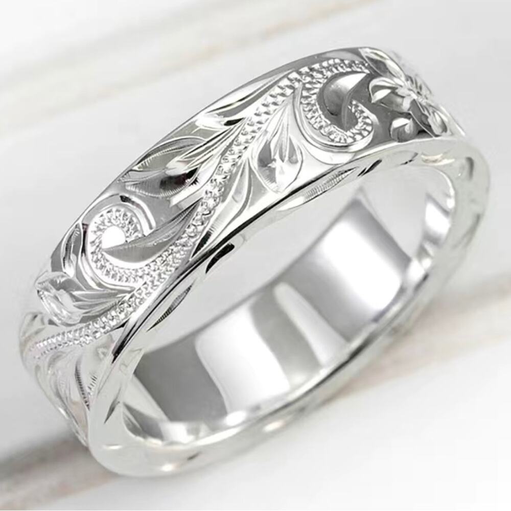 925 Silver Plated Hand Carved Leaf Filigree Ring Size 9